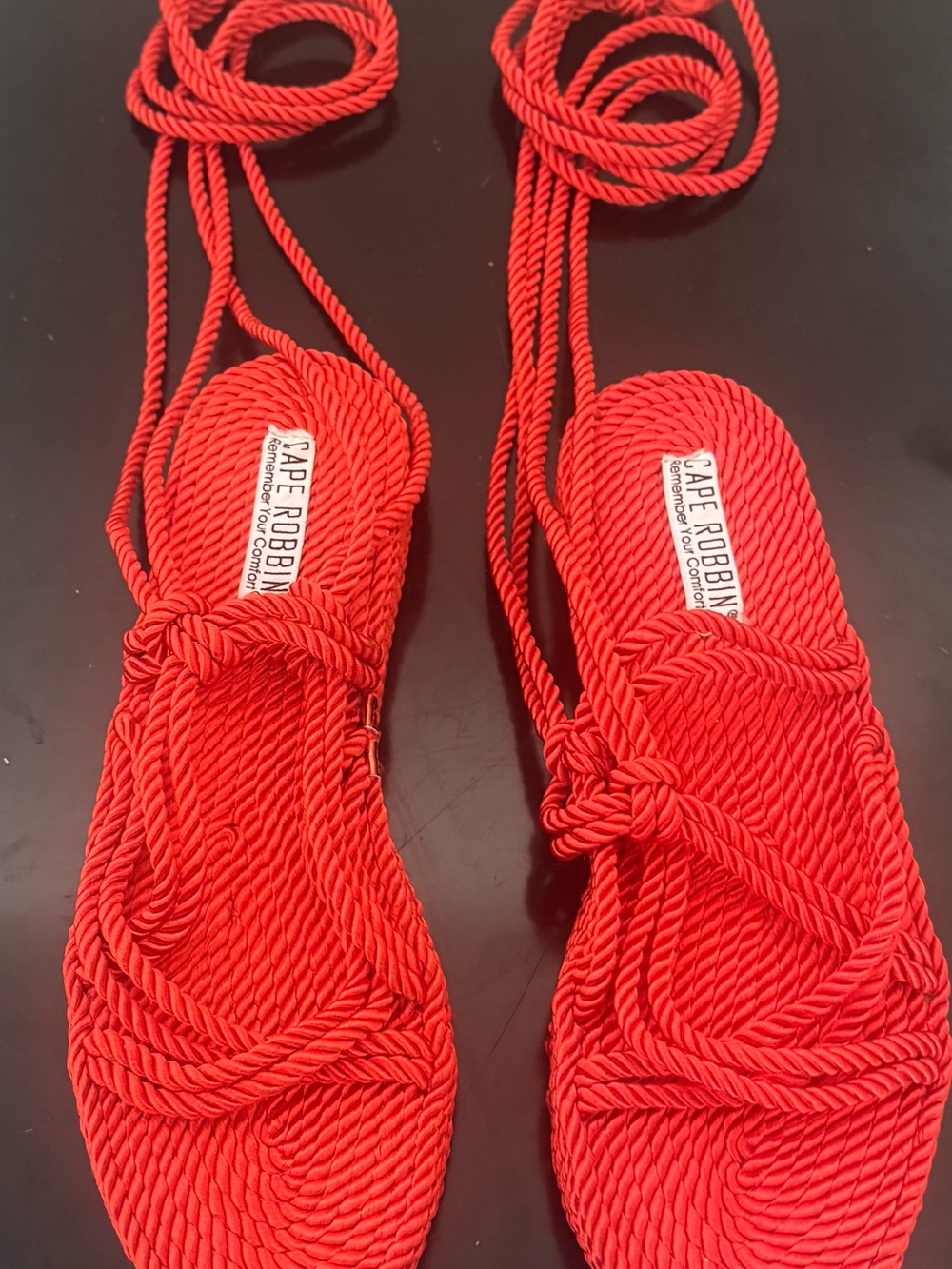 Cape Robbin Red Twisted Rope Lace-Up Sandals
